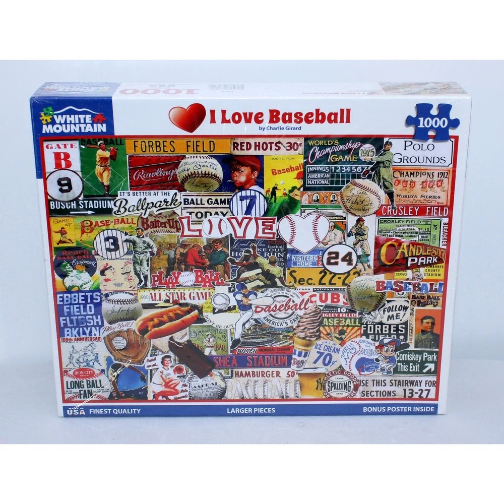 White Mountain Puzzles I Love Baseball 1000 Piece Jigsaw Puzzle Charlie Girard - Picture 1 of 2